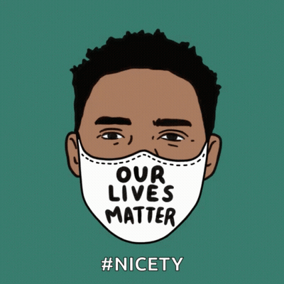 A Drawing Of A Man Wearing A Mask That Says Our Lives Matter GIF
