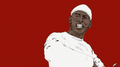 A Drawing Of A Man Wearing A White Shirt And A White Hat On A Green Background GIF