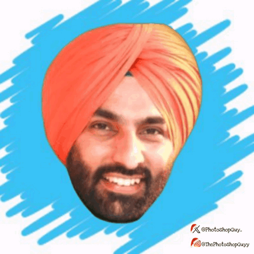 A Drawing Of A Man Wearing An Orange Turban With The Words Photoshopguy On The Bottom GIF