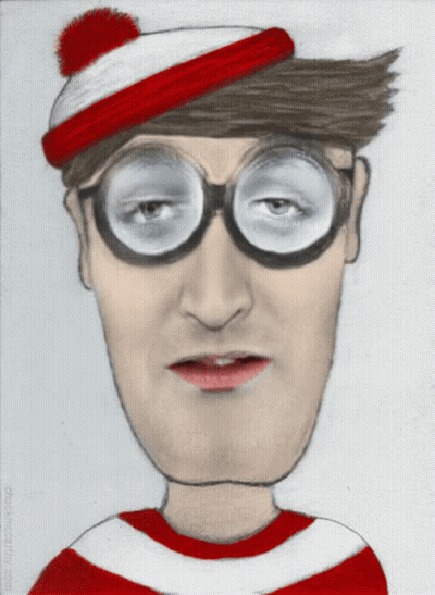 A Drawing Of A Man Wearing Glasses And A Red White And Blue Striped Shirt GIF