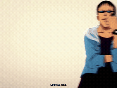 A Drawing Of A Man Wearing Sunglasses And A Blue Jacket With The Words Lethal.122 On The Bottom GIF
