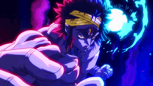A Drawing Of A Man With A Bandage On His Head And A Blue Light Behind Him GIF