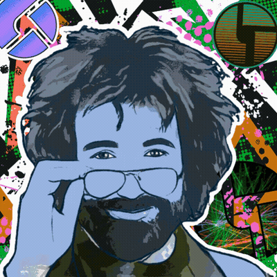 A Drawing Of A Man With A Beard And Glasses Covering His Face GIF