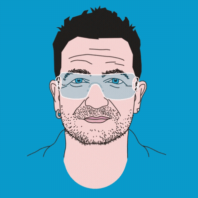 A Drawing Of A Man With A Beard Wearing Sunglasses On A Blue Background GIF