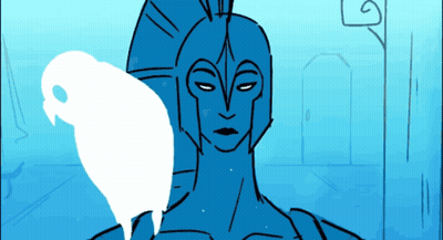 A Drawing Of A Man With A Blue Helmet And A White Bird Behind Him GIF