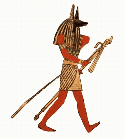 A Drawing Of A Man With A Dog Head Holding A Stick GIF