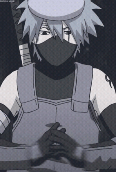 A Drawing Of A Man With A Mask And A Sword Says Machine-Senpai On The Bottom GIF