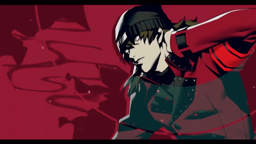 A Drawing Of A Man With A Red Jacket And A Black Hat GIF