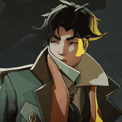 A Drawing Of A Man With A Scarf Around His Neck And A Badge On His Jacket GIF
