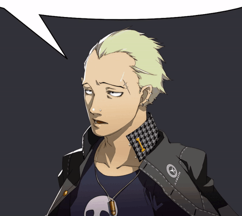 A Drawing Of A Man With A Skull Necklace And A X On His Jacket GIF