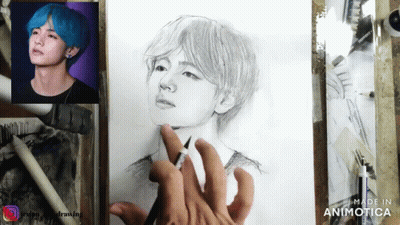A Drawing Of A Man With Blue Hair Is Being Made In Animoto GIF
