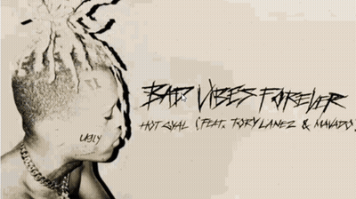 A Drawing Of A Man With Dreadlocks And The Words Bad Vibes Forever On The Bottom GIF