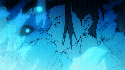A Drawing Of A Man With Ear Piercings And A Blue Background GIF