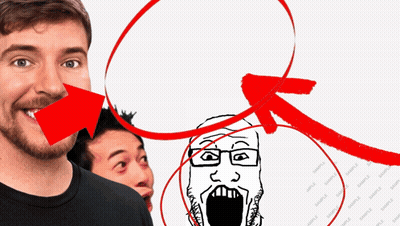 A Drawing Of A Man With Glasses And A Red Arrow Pointing Upwards GIF