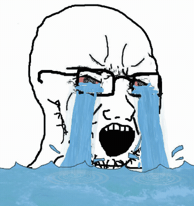 A Drawing Of A Man With Glasses Crying With Water Coming Out Of His Mouth GIF