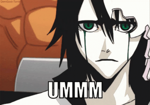 A Drawing Of A Man With Green Eyes And The Word Ummm GIF