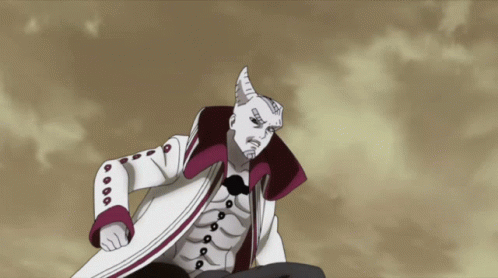 A Drawing Of A Man With Horns And Buttons On His Sleeves GIF