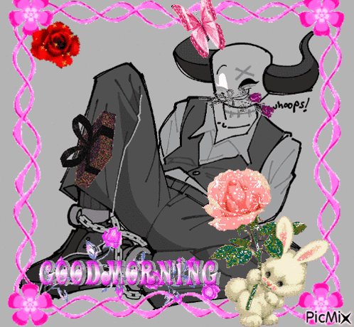Drawing Of Horned Man Saying Good Morning GIF