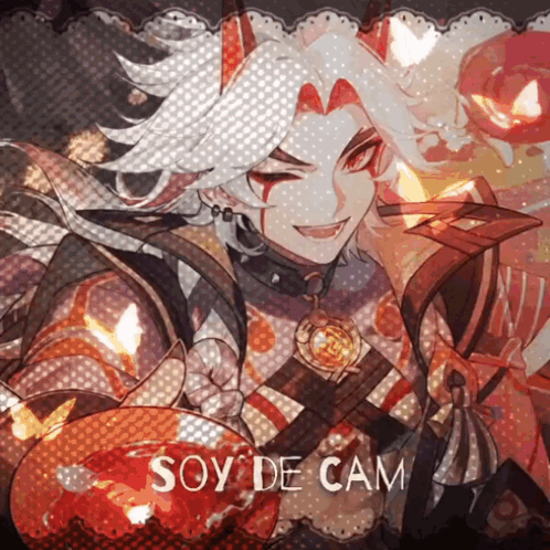A Drawing Of A Man With Horns And The Words Soy De Cam GIF