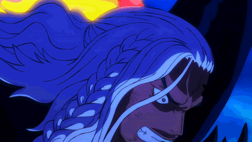 A Drawing Of A Man With Long Blue Hair And White Braids GIF
