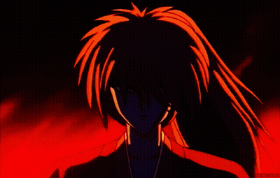 A Drawing Of A Man With Long Red Hair Is Displayed On A Black Background With A Red Glow GIF