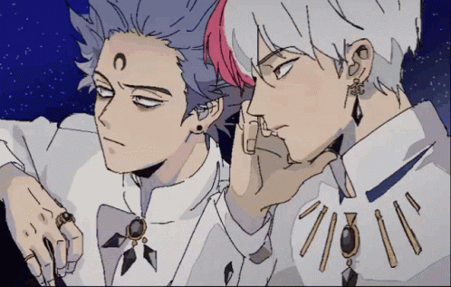 A Drawing Of A Man With Purple Hair And A Man With White Hair GIF