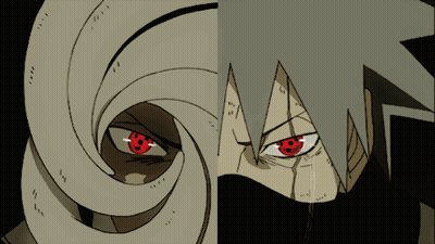 A Drawing Of A Man With Red Eyes And A Mask On His Face GIF