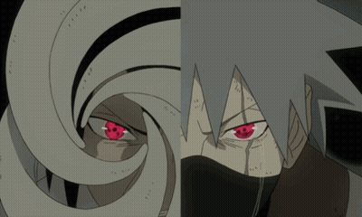 A Drawing Of A Man With Red Eyes And A Mask GIF