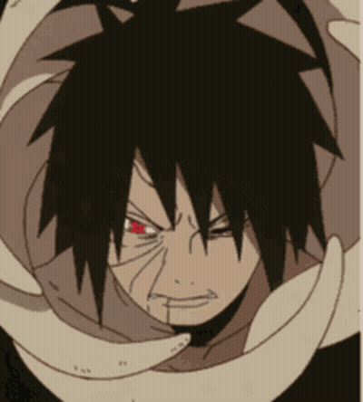 A Drawing Of A Man With Red Eyes And Black Hair GIF
