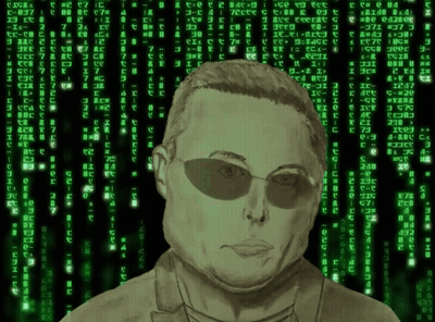 A Drawing Of A Man With Sunglasses In Front Of A Matrix Screen GIF