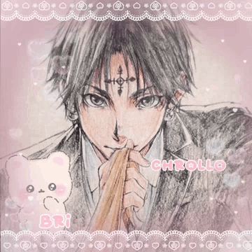 A Drawing Of A Man With The Name Chrollo Written On It GIF