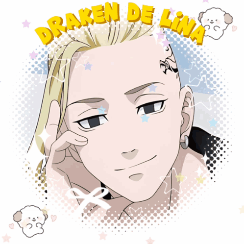 A Drawing Of A Man With The Name Draken De Lina Written Above Him GIF