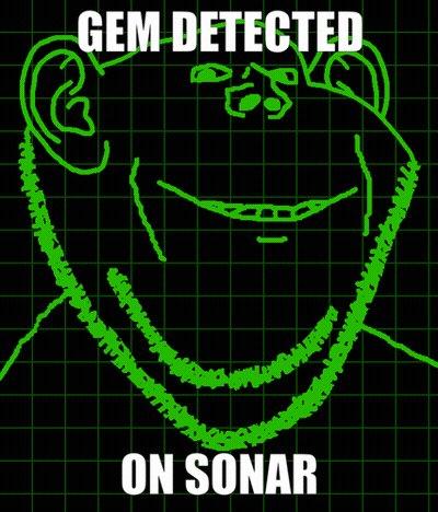 A Drawing Of A Man With The Words " Gem Detected On Sonar " GIF