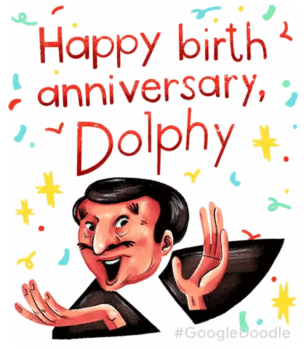A Drawing Of A Man With The Words Happy Birth Anniversary Dolphy On It Sticker