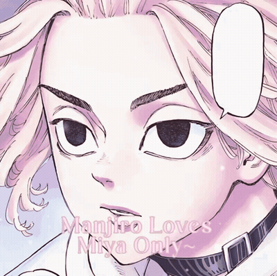 A Drawing Of A Man With The Words Manjiro Loves Miya Only Below Him GIF