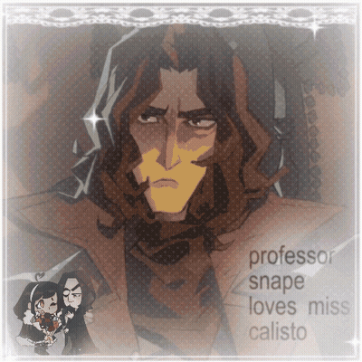 A Drawing Of A Man With The Words Professor Snape Loves Miss Calisto On The Bottom GIF