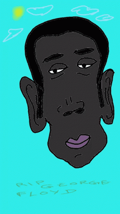 A Drawing Of A Man With The Words Rip George Floyd Written Below Him GIF