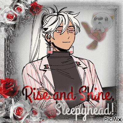 A Drawing Of A Man With The Words Rise And Shine Sleepyhead On It GIF