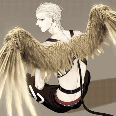 A Drawing Of A Man With Wings And The Letter J GIF