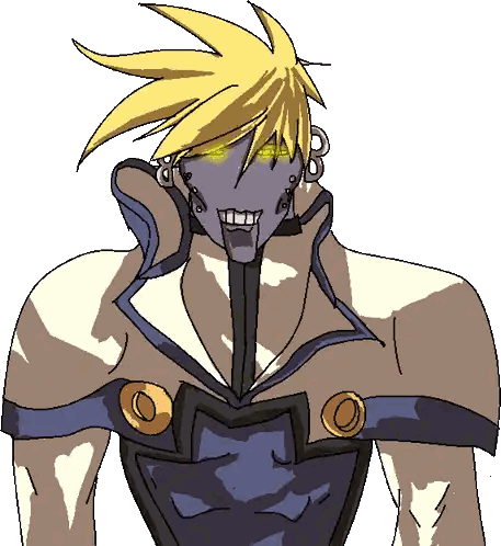 A Drawing Of A Man With Yellow Hair And A Blue Armor Sticker