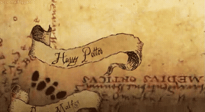 A Drawing Of A Map With A Banner That Says " Harry Potter " GIF