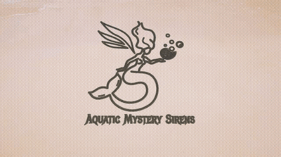 A Drawing Of A Mermaid On The Beach With The Words Aquatic Mystery Sirens GIF