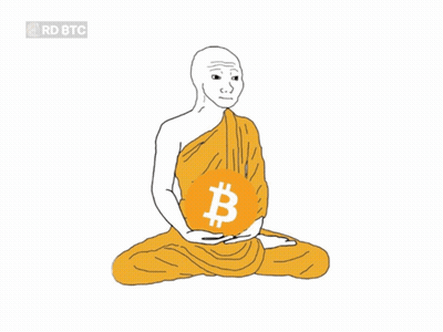 A Drawing Of A Monk Holding A Bitcoin In His Lap GIF