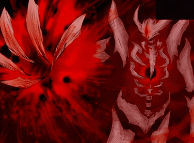 A Drawing Of A Monster With A Red Background And White Wings GIF