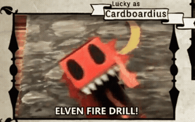 A Drawing Of A Monster With The Words " Elven Fire Drill " Below It GIF