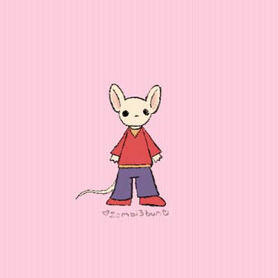 A Drawing Of A Mouse Wearing A Red Sweater And Pants GIF