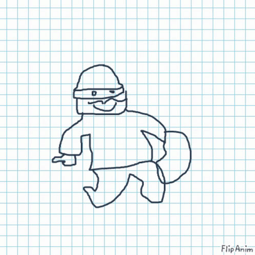 A Drawing Of A Ninja On A Piece Of Graph Paper With Flipanim Written Underneath It GIF