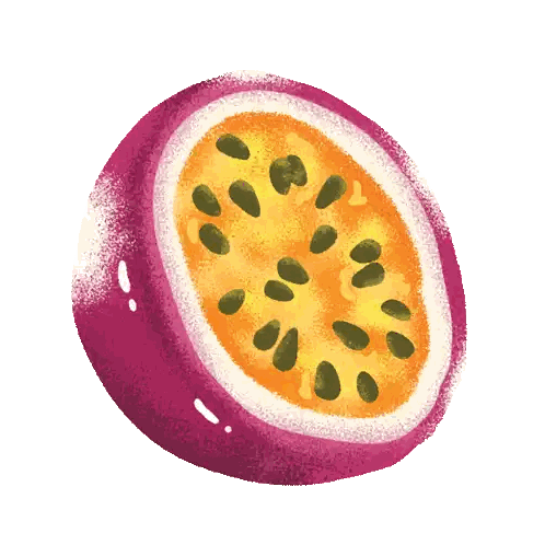 A Drawing Of A Passion Fruit Cut In Half With Seeds Sticker