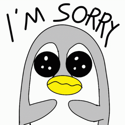 A Drawing Of A Penguin Saying I 'M Sorry With A Yellow Beak GIF