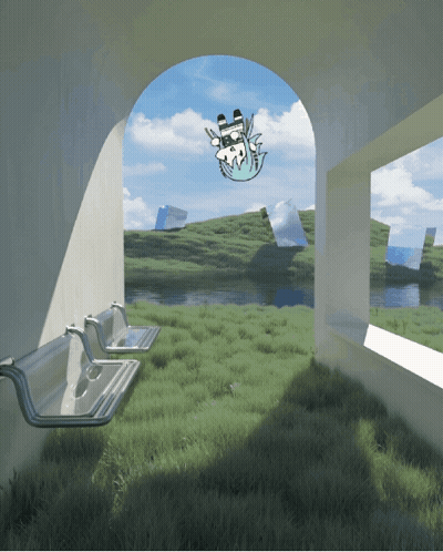 A Drawing Of A Person Flying Through A Window With A Blue Sky In The Background GIF